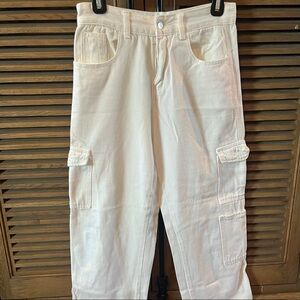 White Cargo Pants from Edikted High wasted